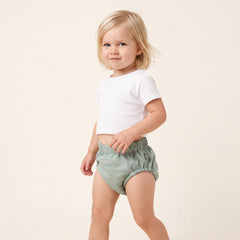 Bamboo training pants in Sage, daytime toilet-training model image