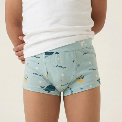 Rudie Baby toilet training underwear flat lay - Whales print, reusable potty training pants