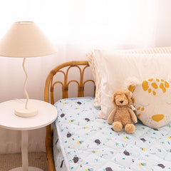 Rudie Baby leakproof fitted sheet on bed angle - toilet training night accidents, easy cleanup
